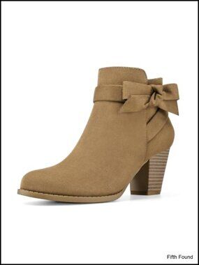 Women's Ankle Boots with Bow Chunky Heel Faux Suede Dress Booties